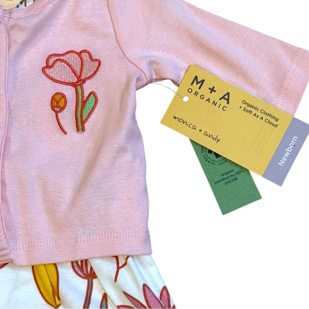 Monica + Andy Organic Newborn Dress & Cardigan Set Pink Floral NWT GOTS - Picture 6 of 12